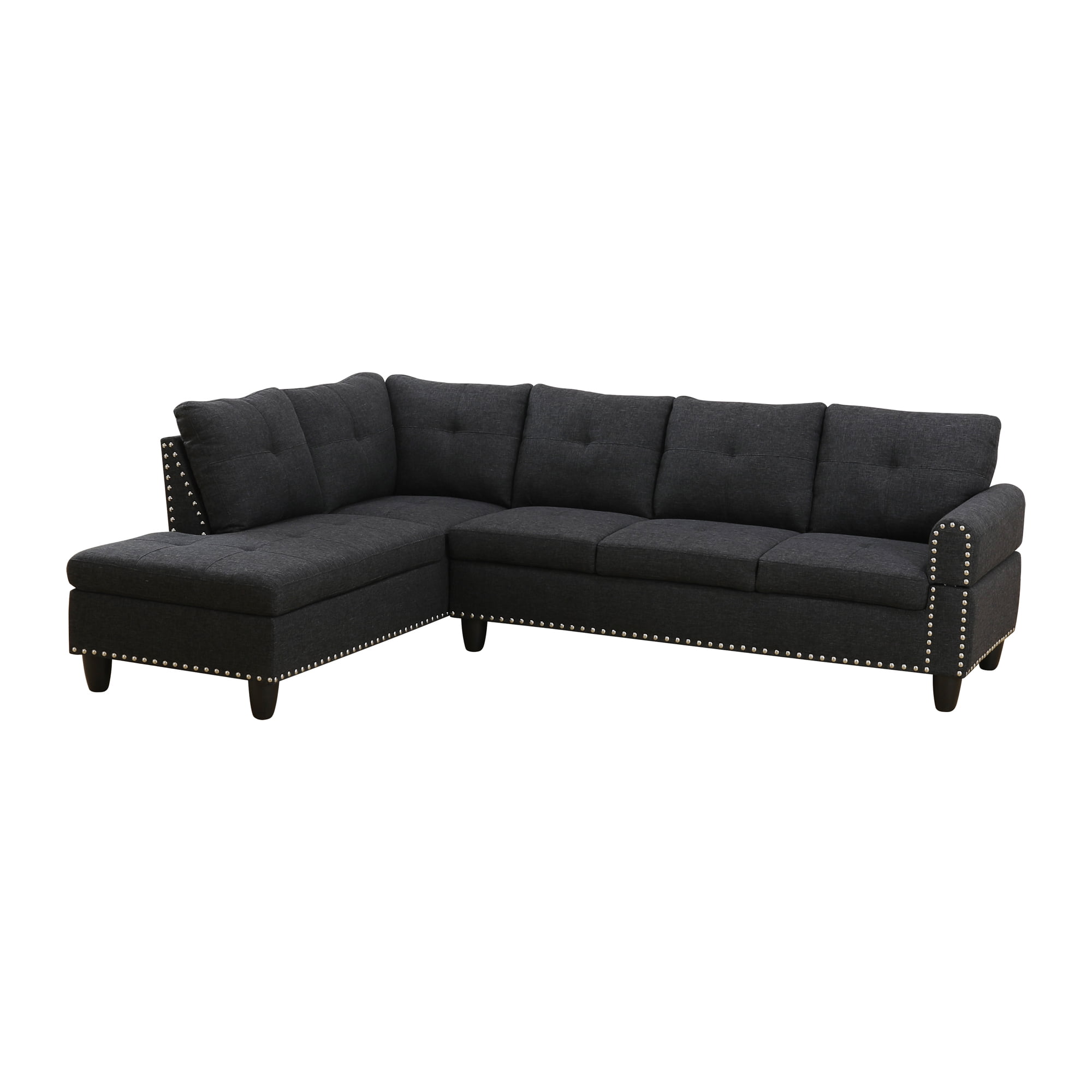 MAYEERTY 97.5" Linen Sectional Sofa, 2-Piece Modular Couch Living Room Sofa Set without Ottoman, Black (Left)