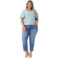 thumbnail image 3 of DARING DIVA Women's Plus Round Neck Hollow Flare Sleeve Casual Blouse 3X Light Blue, 3 of 6