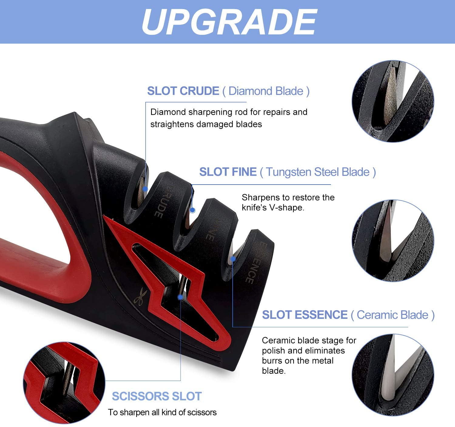 LNKOO Knife Sharpener 4-in-1 Kitchen Professional function Knife Sharpening Tool Chef's Choice Diamond Ceramic Steel Scissor Sharpener