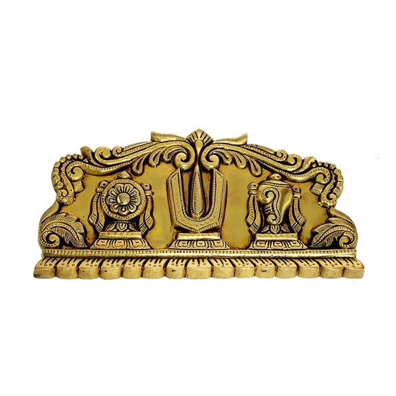 Brass Shankh Chakra Namah Showpiece | Padmanabha Swami | Vishnu | Home Decor (10 Inches)