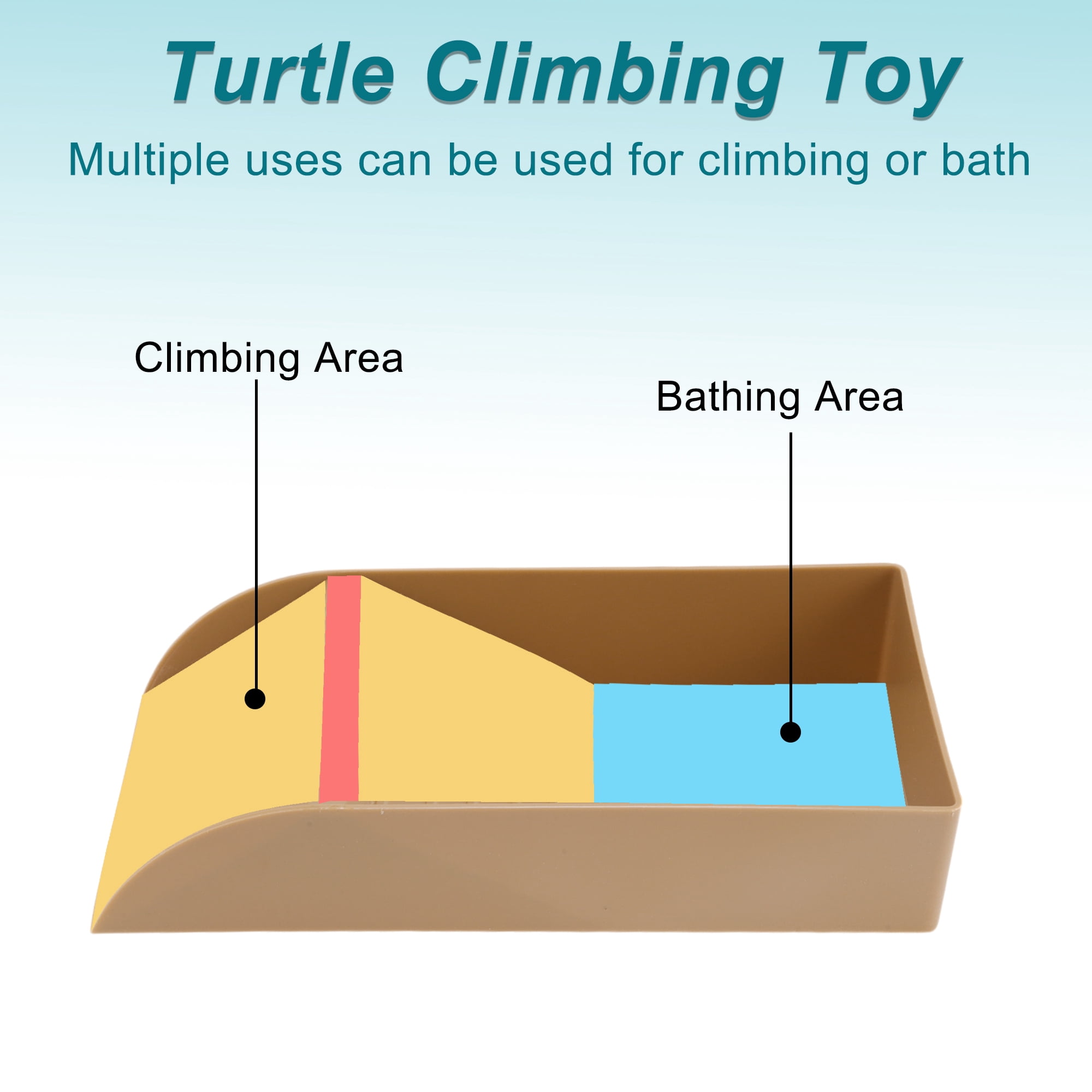 Unique Bargains Tortoise Food Dish with Ramp Plastic Reptile Water Bowl Reptile Climbing Ramp for Turtles Lizards Brown Large