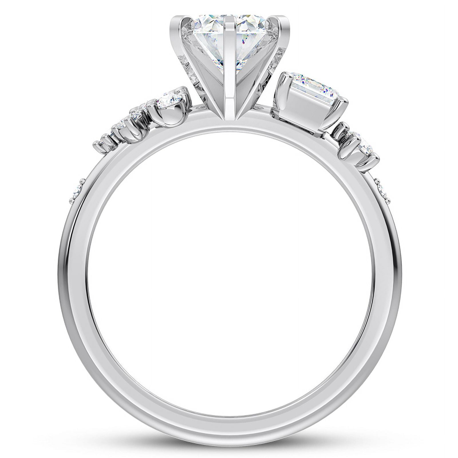 Veda Jewel 14K White Gold Plated Engagement Wedding Ring - 1.76 Ct Oval Cut Simulated Solitaire Rings - Accent Simulated Rings for Her - Solitaire with Accents Simulated Rings for Women