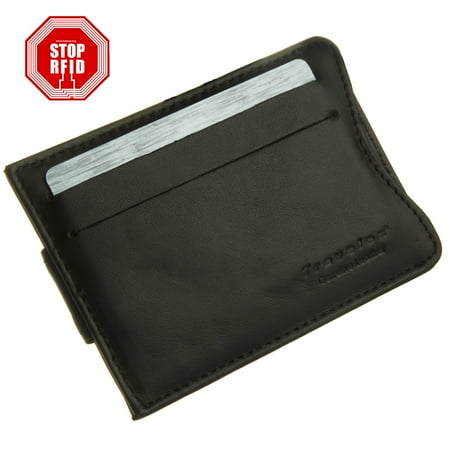 Black Money Clip - Travelon Safe ID Slim Leather RFID Wallet Money Clip Credit Card Blocking Protection Security Slots