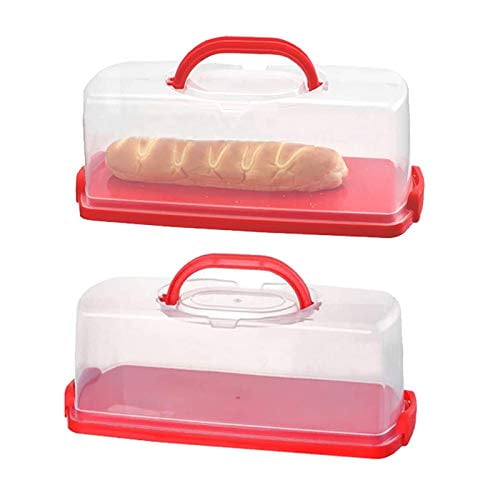 2 Pcs Portable Bread Box with Handle Loaf Cake Container Plastic