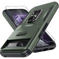 thumbnail image 1 of KOMI for Google Pixel 8A Case with Tempered Glass Screen Protector and Camera Lens Cover,Rotated Ring Stable Kickstand,Heavy Duty Shockproof Protective Phone Cover Alpine Green, 1 of 5
