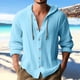 thumbnail image 1 of pstuiky camisa de manga larga para hombre, Blusa informal de manga larga con capucha y cuello redondo con botones lisos a la moda para hombre Tops de talla grande para hombre xxl, 1 of 6