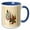 Blue/White, variant on 3drose, Moss Green, Teal and Maroon Swooping Chinese Rooster with Cream Background and Dark Line Accents, 11oz Two-tone Black Mug