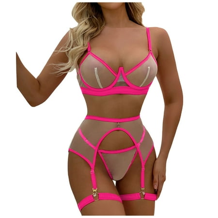

KEJIG High Quality Sexy Women Babydoll Underwear Mesh Perspective Sleepwear Intimates Thong With Garter Panty Lingerie Set