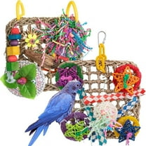 Bird Toys, Parrot Set of 2 Seagrass Woven Suspension Cushions, Natural Chew Toys for African Grey Parrots