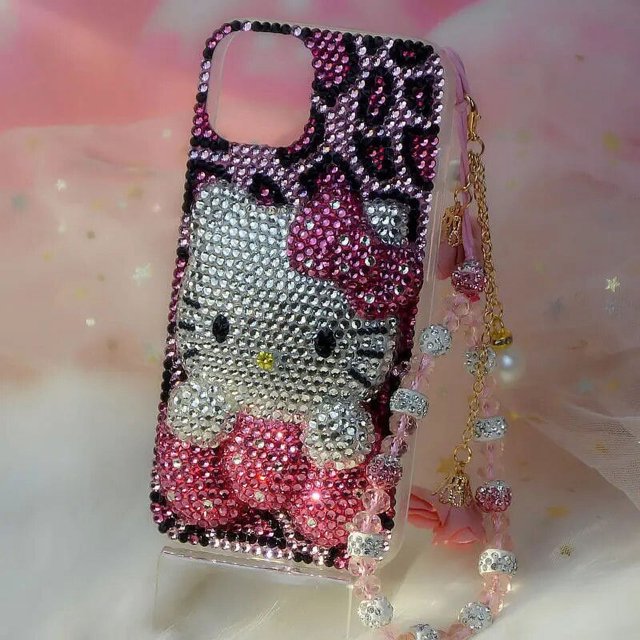 Funda de teléfono con incrustaciones de diamantes Sanrios Kawaii Hello Kitty, adecuada para Iphone 14, 13, 12, 11 Pro Max, Xs, Xr, 7, 8 Plus, Se202