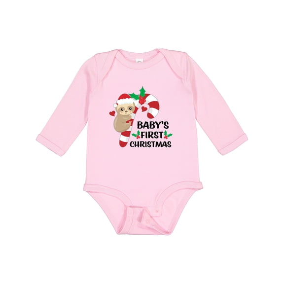 Inktastic 1st Christmas Baby Girl Sloth Boys or Girls Long Sleeve Baby Bodysuit