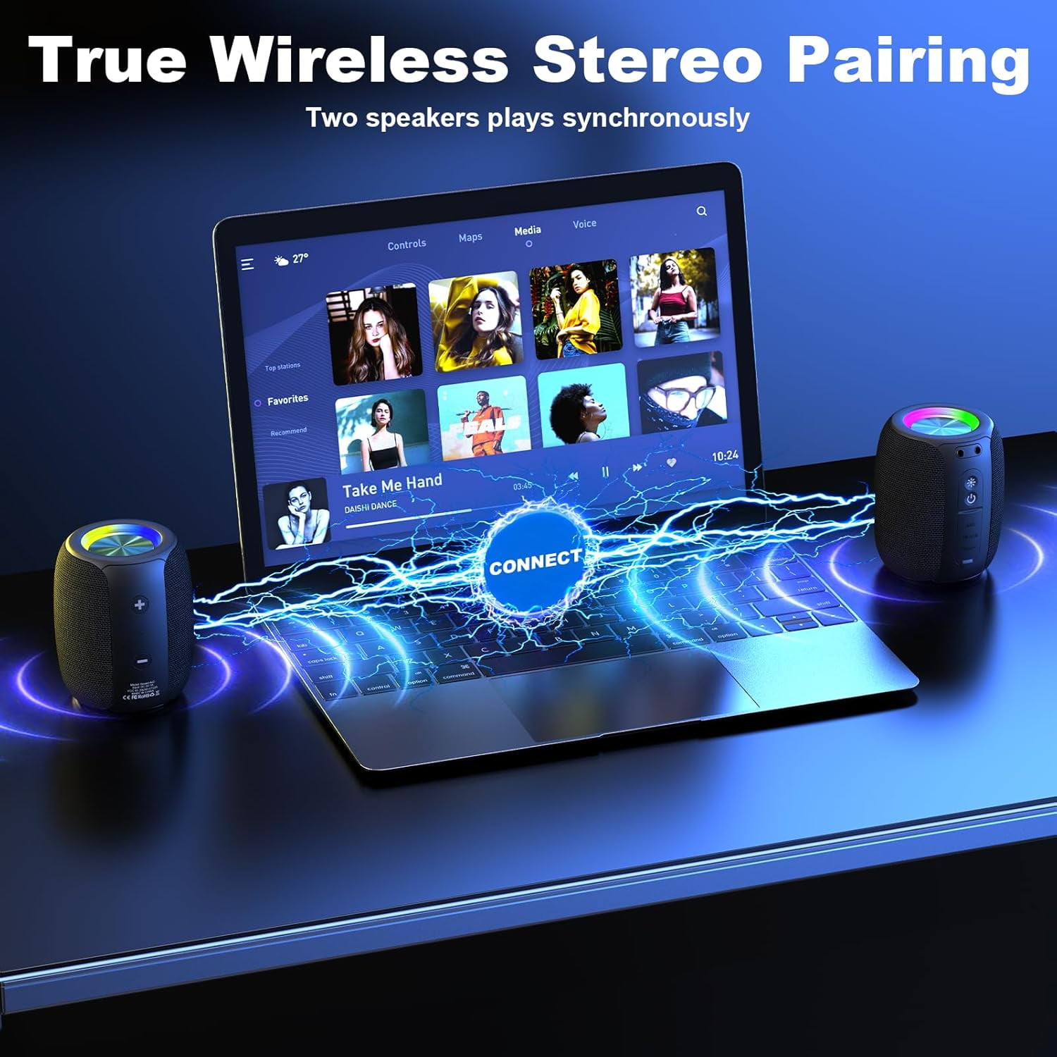 Bobtot Bluetooth Speaker Wireless Portable Speaker with Loud Stereo Sound RGB Lights 25H Playtime TWS Pairing Mini Wireless Speakers for PC/Computer/Outdoor/Home/Party/Gift Ideas
