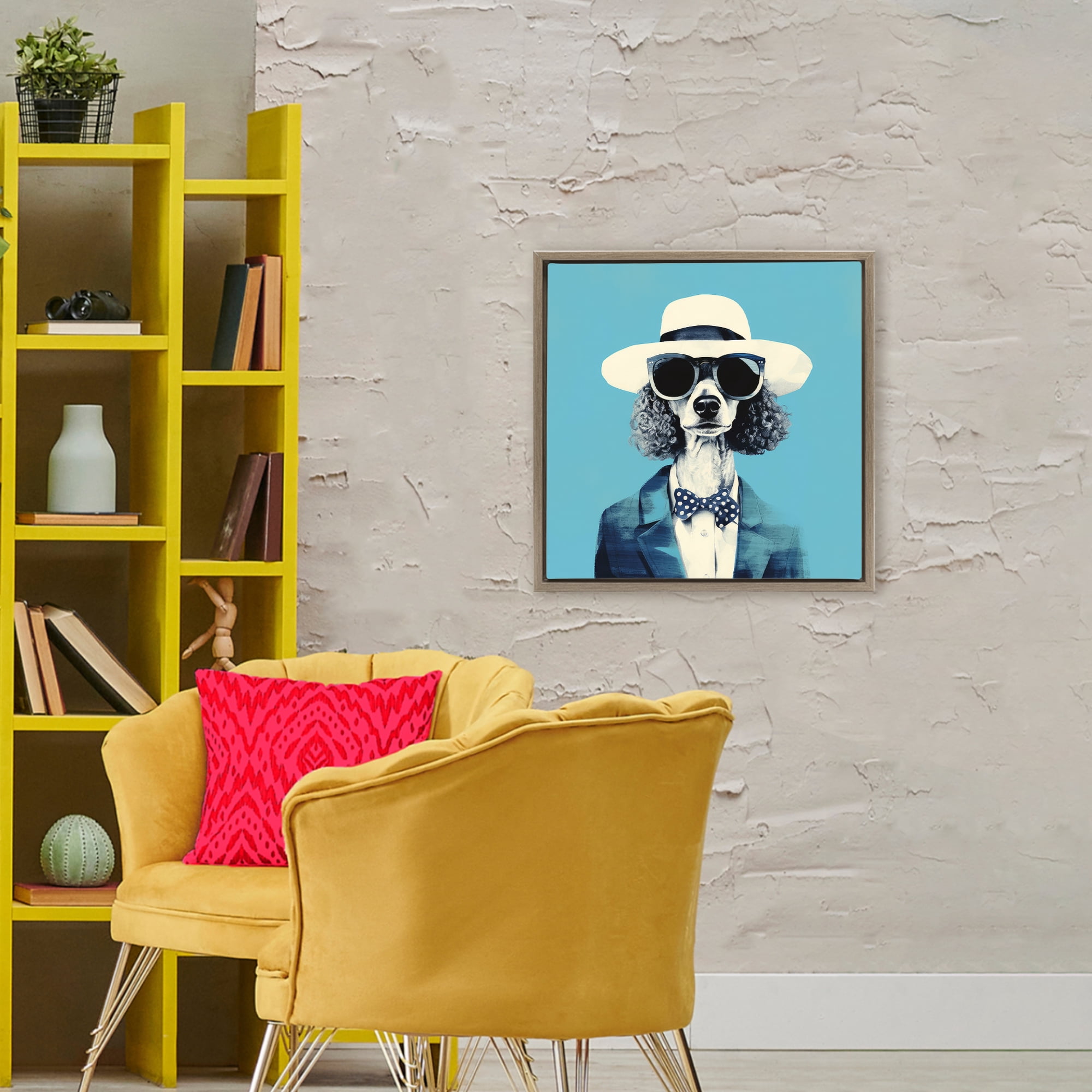 Stupell Industries Canine Cool Retro Outfit Brown Framed Floater Canvas Wall Art, design by Ray Powers