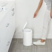 simplehuman Round Step Can, 4.5L / 1.2 Gallon Compact Bathroom Trash Can, 150,000-Step Pedal, Lid Shox® Silent Close, Removable Inner Bucket, White Steel