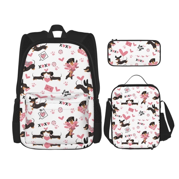 Balery Dachshund Dog Puppy Mochila Escolar 3 en 1 para Niños - Mochila Resistente con Lonchera Térmica y Estuche - Mochila Escolar para Niños y Niñas
