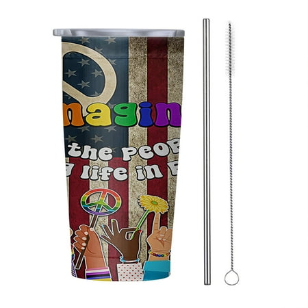 

Hippie Peace Sign Imagine All The People Living Life In Peace 20oz Tumbler Insulated Stainless Steel Water Bottle Portable Travel Coffee Tea Mug Cup