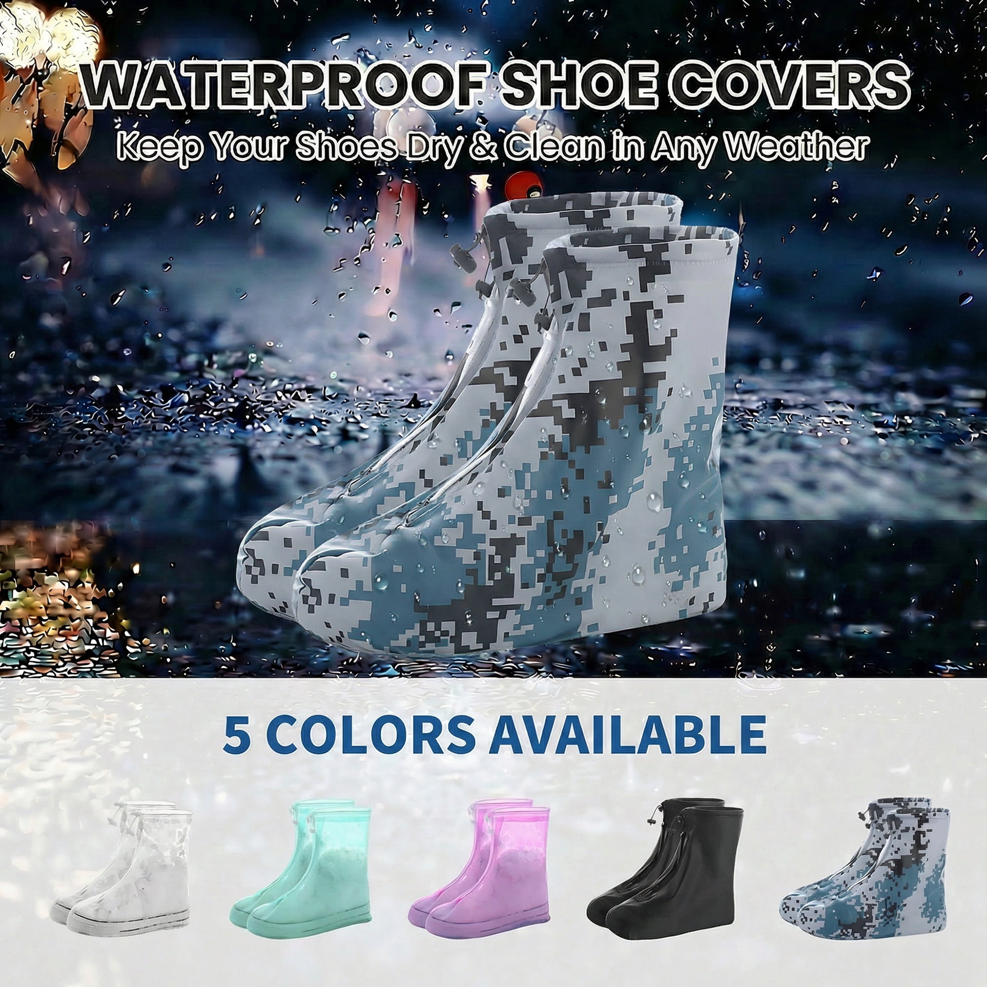 Unique Bargains Waterproof Shoe Covers Reusable Overshoes Blue X-LARGE