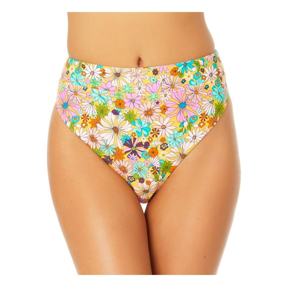 CALIFORNIA SUNSHINE Women's Multi Color Floral Stretch Banded High-Leg Lined Bikini Moderate Coverage High Waisted Swimsuit Bottom M