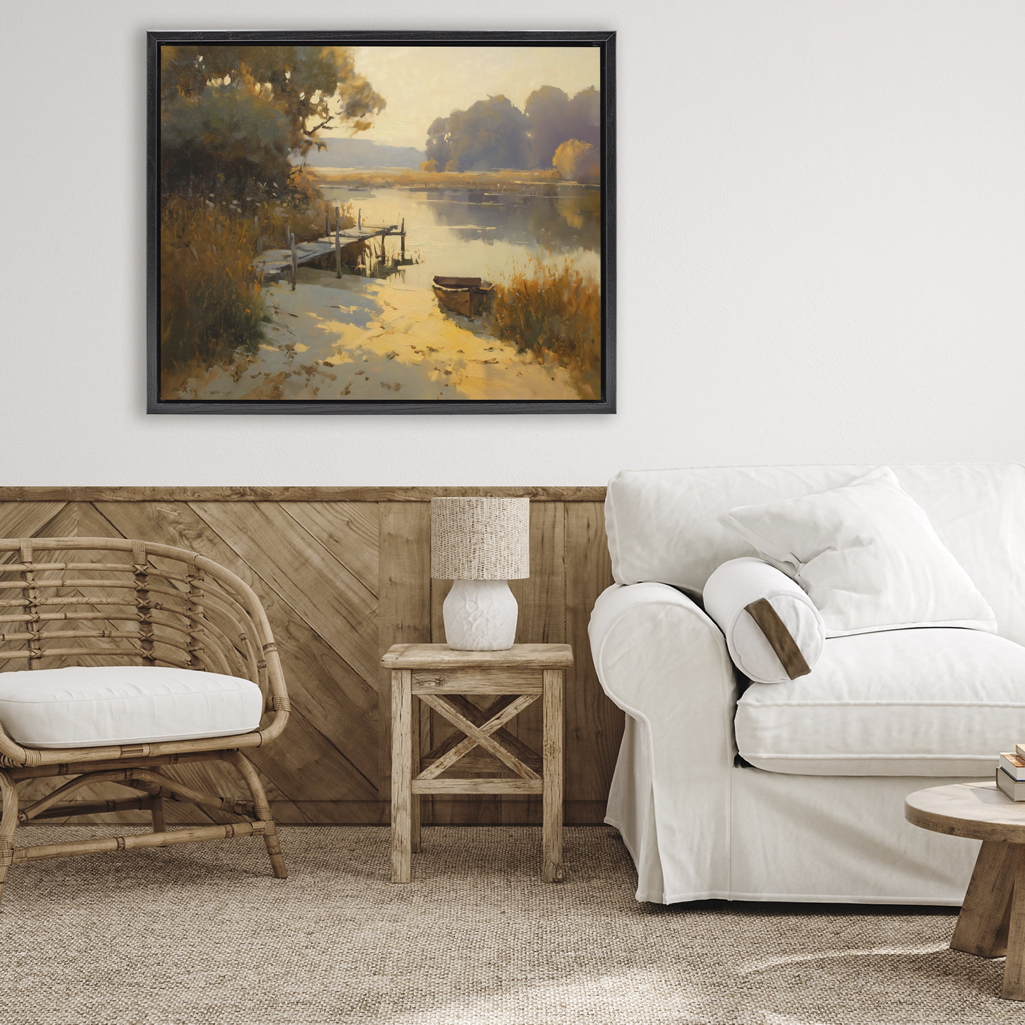 Golden Hour in Autumn Black Framed Floater Canvas Wall Art, design by Arlington Prints