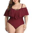 thumbnail image 2 of Guiexla Women Monokini Solid Color Low-cut Ruffle Bodycon Off Shoulder Swimming Quick Drying Plus size Bathing Suit Swimming Clothes, 2 of 8