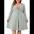 thumbnail image 3 of Vestido Casual de Mujer de Talla Grande con Cuello Cuadrado, Larga y Canalé. Gris XXL, 3 of 10