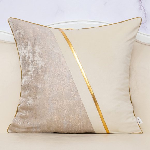 Funda de cojín Alerfa de piel blanca, beige y dorada, 45 x 45 cm