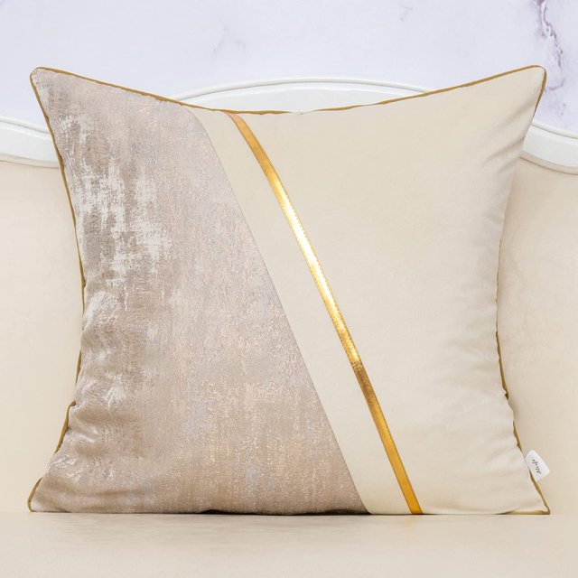 Funda de cojín Alerfa de piel blanca, beige y dorada, 45 x 45 cm