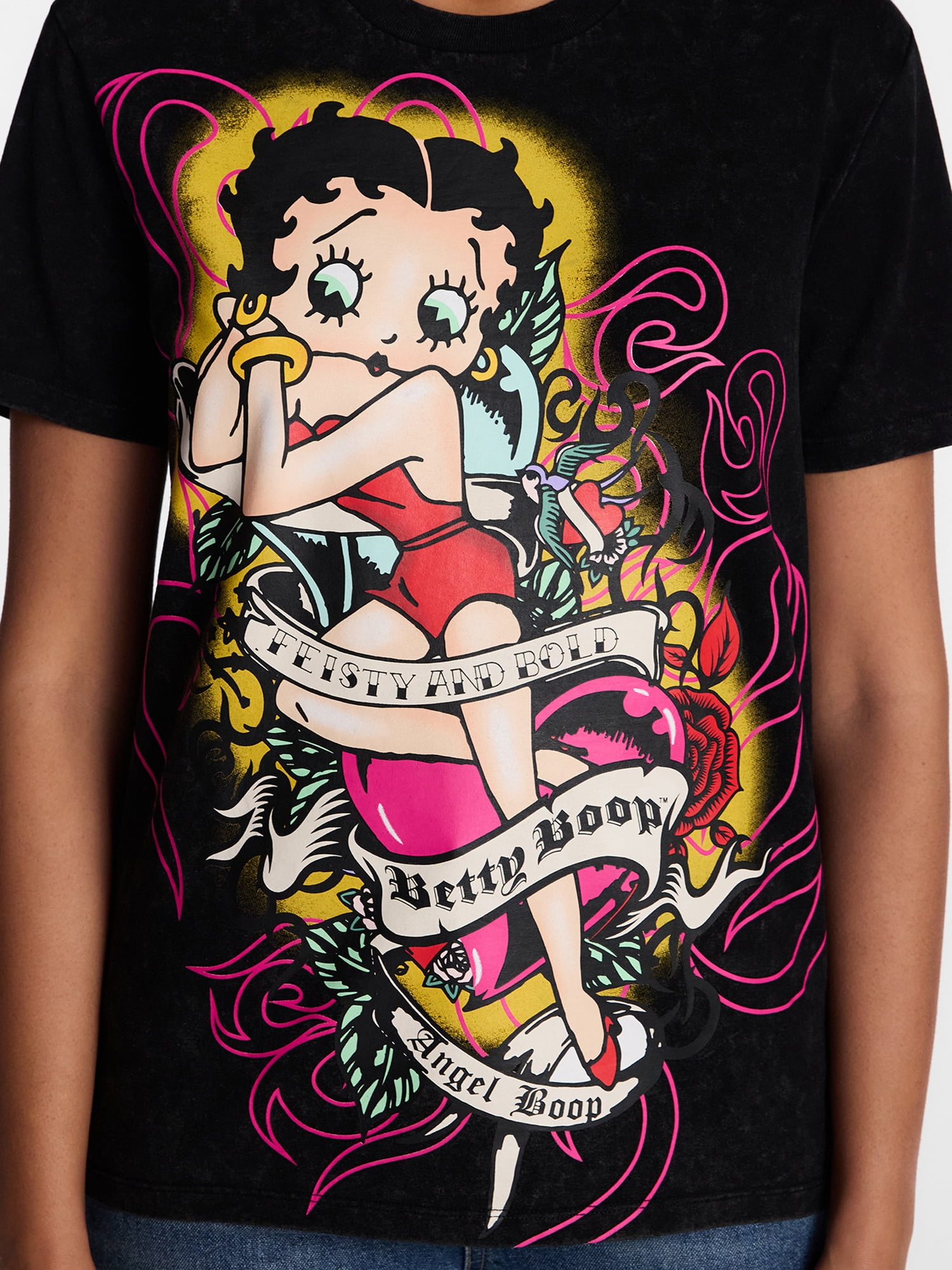 Betty Boop Women's Mineral Washed Graphic Tee with Short Sleeves, Sizes XXS-XXL