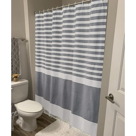 Turkish Striped Shower Curtain Extra, Gray And White Striped Shower Curtain Bathroom