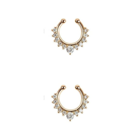 Maytalsory Nose Ring Studs Fashion Alloy Body Piercing Septum Clip Personalized Jewelry Accessories Women Teen Girls Gifts Silver Blue Crystal show as pictures 2Set