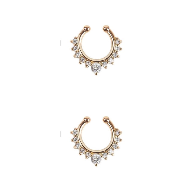 Jumpingount Anillo para la nariz Espárragos Moda Apertura Aleación Diamante de imitación para el cuerpo Clip Cumpleaños Joyería Decoración Cristal azul plateado mostrar como imágenes 2piezas Jumpingount CBP022875