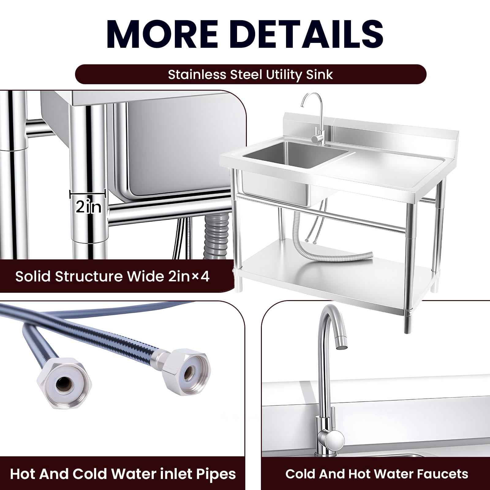 Tanfengu 31.5in Stainless Steel Kitchen Sink, 24x18in Single Bowl Sink, 8in Thick Drop In Washing Sink for Kitchen Food Cleaning & Daily Washing