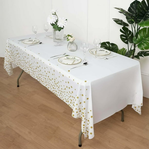 Mantel de plástico con copos de nieve, mantel con estrellas doradas, mantel desechable de plástico para decoración de mesa, mantel para fiestas navideñas, estilo rectangular, diseño
