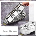thumbnail image 4 of 6 Pcs Soy Sauce Dish Stainless Steel Divided Dip Bowls Korean 3 Compartment Sauce Plate Seasoning Dipping Condiment Tray for BBQ Vinegar Spice Salt Sugar Flavor Home Restaurant (Silver), 4 of 5