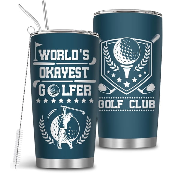 Golf Gifts for Men, 20 Oz Golf Tumblers for Men with Brush & Straw, Cool Gifts for Golfers, World Okayest Golfer Tumbler, Golf Ball Tumbler, Golf Tumbler Cup, Gifts for Golfers Men