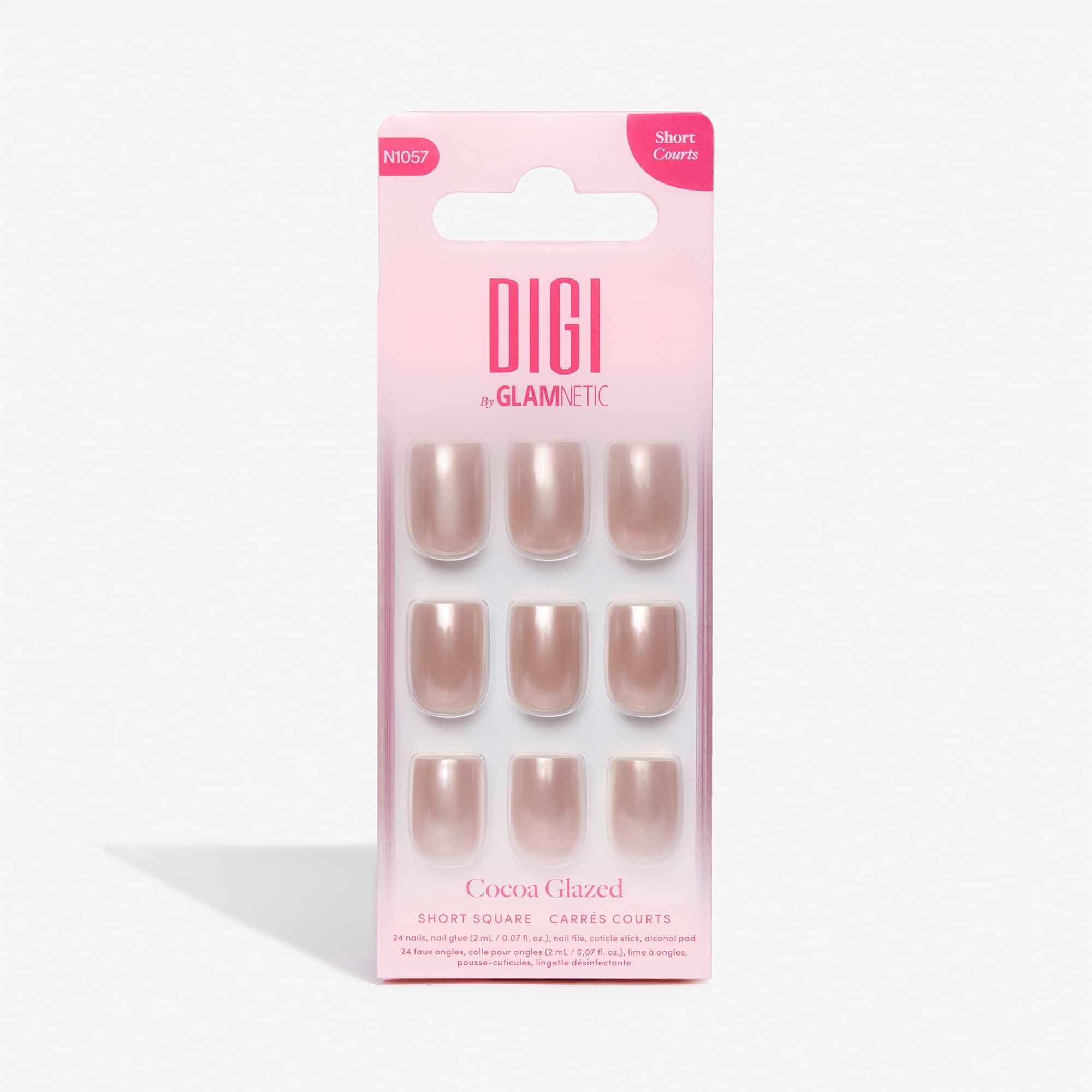 DIGI by Glamnetic Cocoa Glazed Press-on Nails, Short Square, 24 Pieces