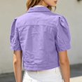 thumbnail image 5 of Miaoju Women's Summer Short Sleeve Crop Denim Trucker Jacket Jean Coat Tops, Purple XXL, 5 of 7