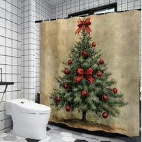 Christmas Shower Curtain Vintage Christmas Tree Shower Curtains with 12 Hooks Decorations Holiday Retro Bath Curtain for Bathroom, 66x72 Inch