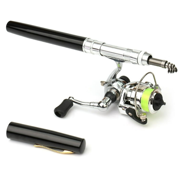 shieny Pen Fishing Rod and Spinning Reel Combo, Mini Pocket Telescopic  Fiberglass Fishing Pole Kit,Quickset Anti-Reverse Fishing Reel 
