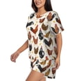 thumbnail image 2 of Kdxio Roosters and Chickens Print Pajamas Sets for Women Short-Sleeved Pjs with Lounge Shorts Two Piece Sleepwear S-4XL, 2 of 8