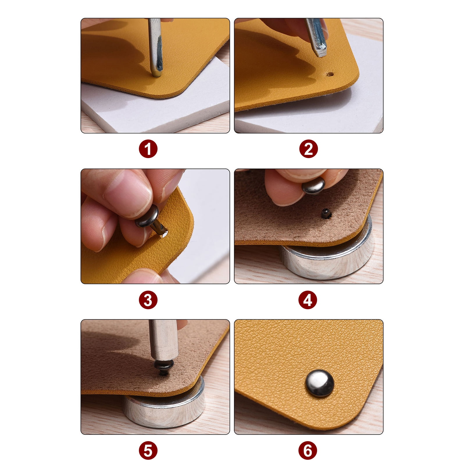 300 Sets Leather Rivets 6 Size Metal with 3 Setter Tools, Silver Tone