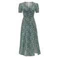 thumbnail image 1 of EGNMCR Robes d'Été Femmes Tendance 2024 Mode Femmes Rétro Décontracté Été Imprimé Floral Manches Courtes Col en V Robe Mi-Mollet, 1 of 2
