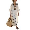 thumbnail image 3 of Lispipm Women Cotton Linen Dress Side Pockets Summer Oversized Half Sleeve V Neck Dresses Ladies Color Blocking Vacation Clothes, 3 of 4