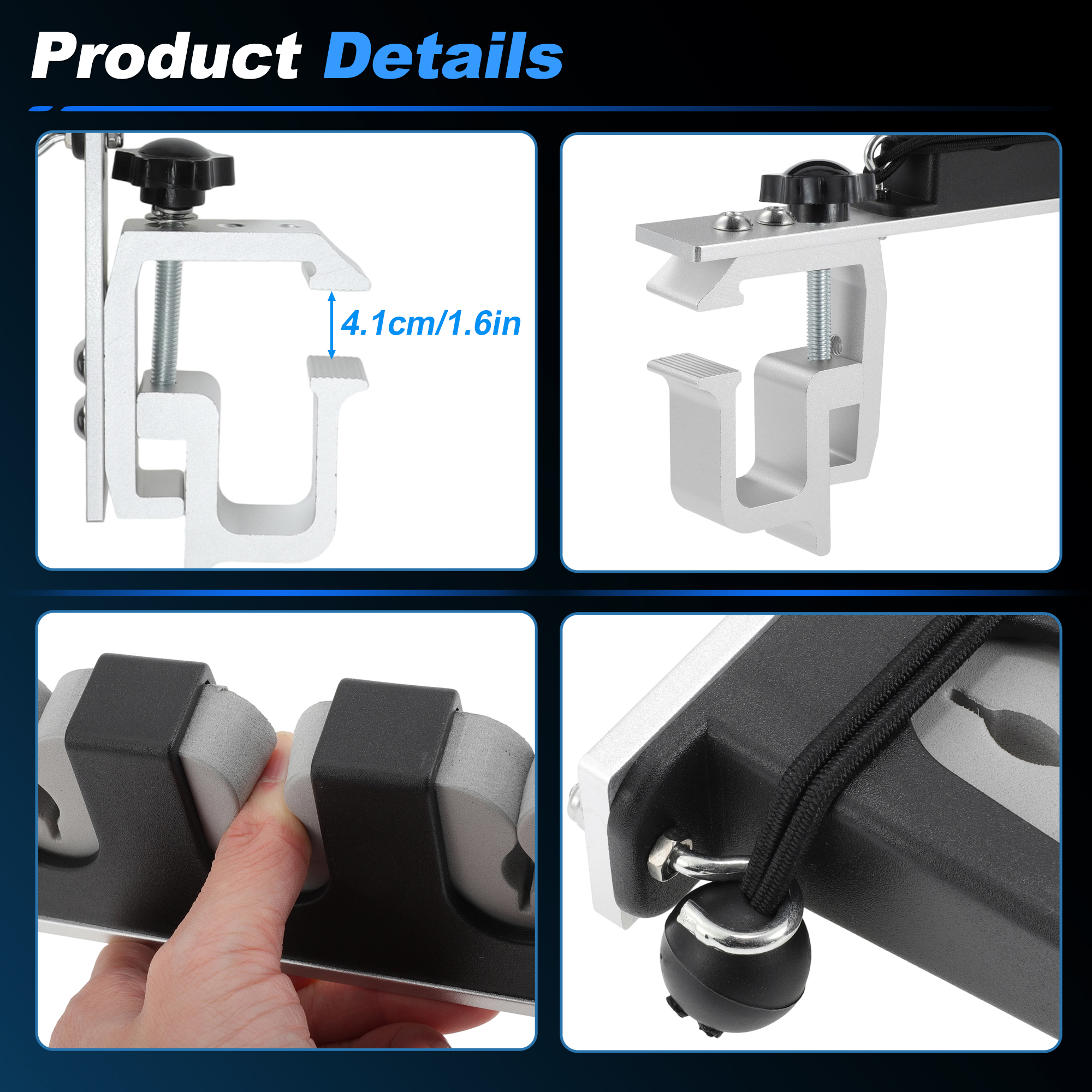 Unique Bargains Fishing Rod Holder with C-Clamp Mount Black\Silver\Grey