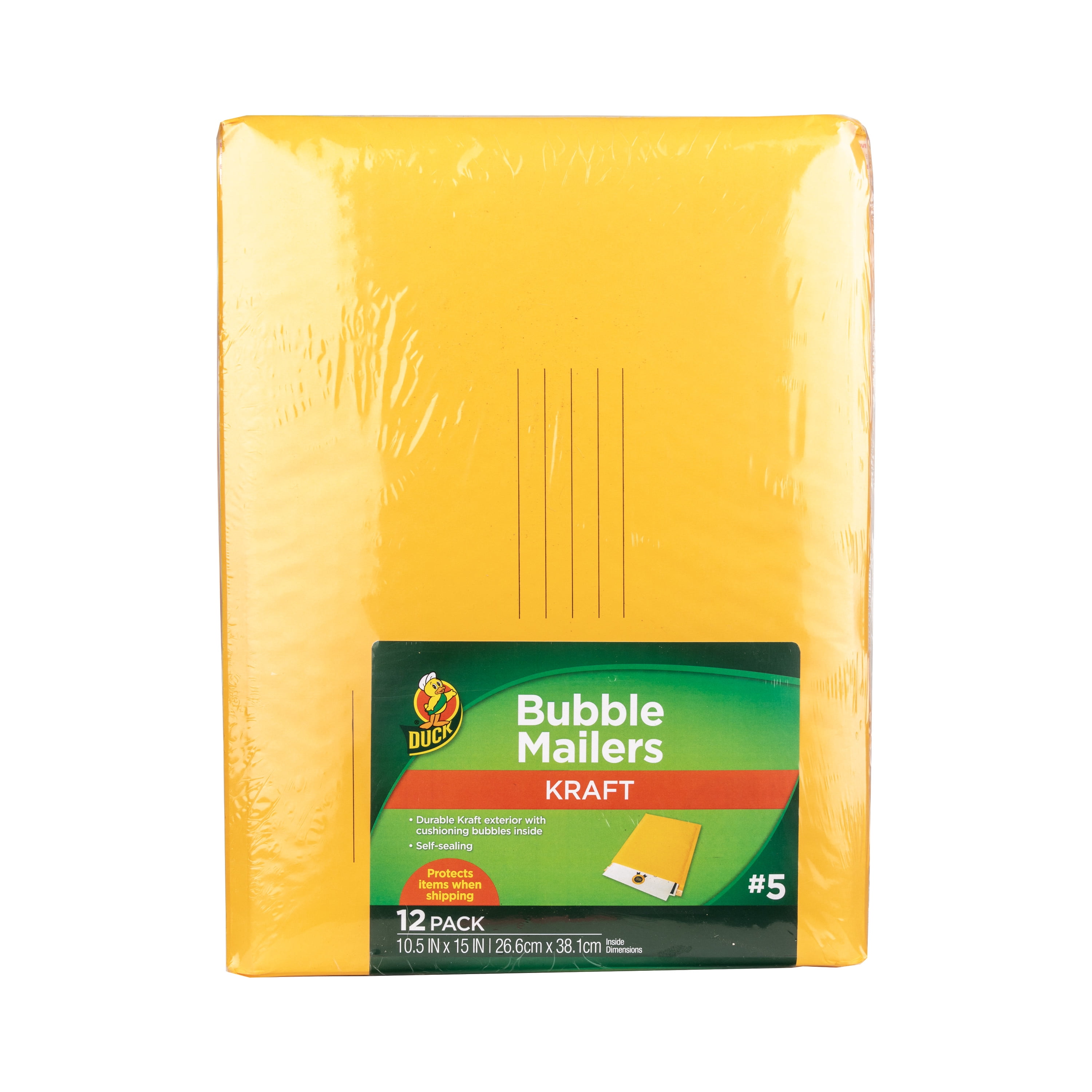 Duck Self-Seal Kraft Bubble Mailers #5, 10.5" x 15", Solid Print, 12 Pack