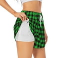 thumbnail image 1 of Balery Buffalo Plaid Green Black Pantalones cortos deportivos para mujer con forro y dos bolsillos, elásticos, para entrenamiento, gimnasio, yoga-Medium, 1 of 7