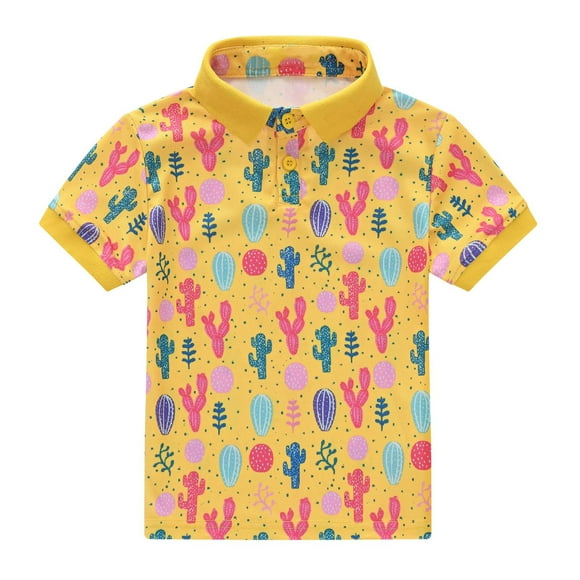 GDREDA Boys Clothes Boys Tshirts Toddler Boys Short Sleeve Summer Casual Cartoon Prints Gentleman Tops Hawaii Beach Holiday Floral Shirts T Shirt T-Shirts for Boy Yellow,4-5 Years