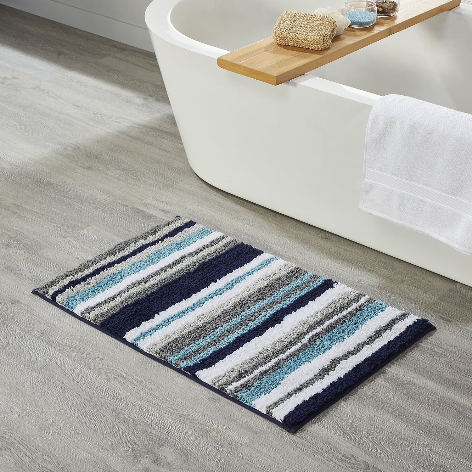 Better Trends 2 Piece Bathroom Rug Set 100% Polyester Soft Water Absorbent Non Slip Bath Mat Machine Washable Rug Griffie Collection - Blue