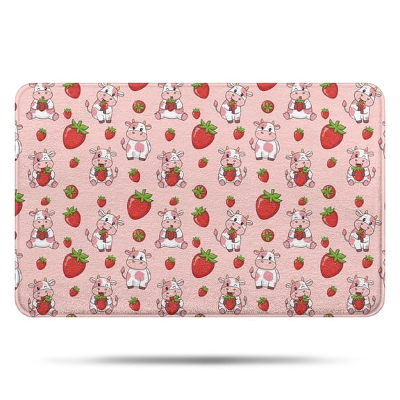 Pink Cow Strawberry Pattern Bathroom Rugs Mat,Non Slip Microfiber Bathroom Rug,Rubber Backing,Soft Bathroom Mats for Bathroom Floor,Tub and Shower,17x27in(43x68cm)