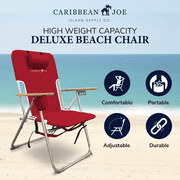 Caribbean Joe 4 Position Folding Beach Chair 300lb Capacity Backpack Straps